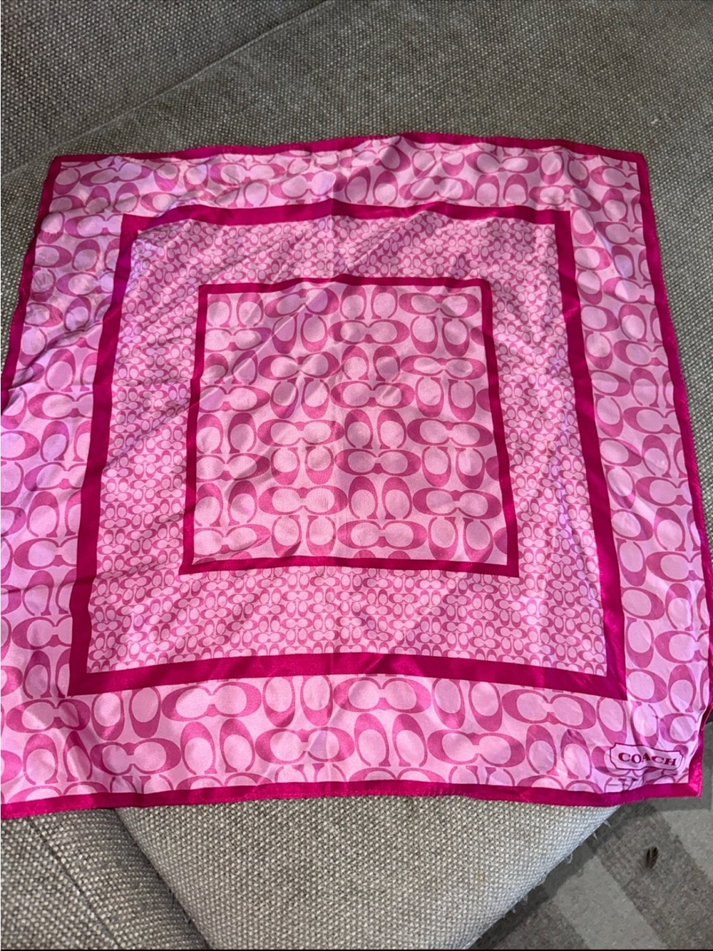 Coach Pink Signature Square Silk Scarf with Fuchsia Trim